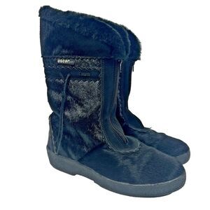 Oscar Sport Christina Black Fur Boots 41/10 Zip Apres-Ski Italian Winter Pull On